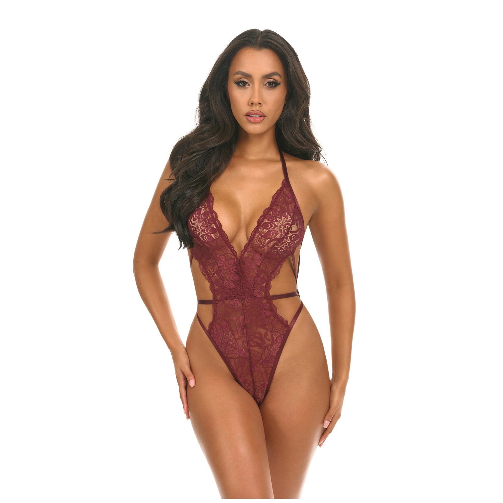 Lina Lace Halter Teddy - Elegant Lingerie in Zinfandel