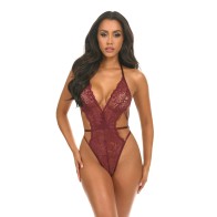 Lina Lace Halter Teddy - Elegant Lingerie in Zinfandel