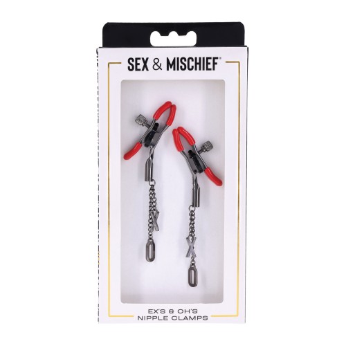 Sex & Mischief Ex's & Oh's Pinzas para Pezones Rojo Negro