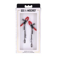 Sex & Mischief Ex's & Oh's Pinzas para Pezones Rojo Negro