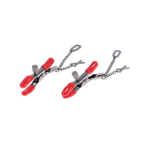 Sex & Mischief Ex's & Oh's Pinzas para Pezones Rojo Negro