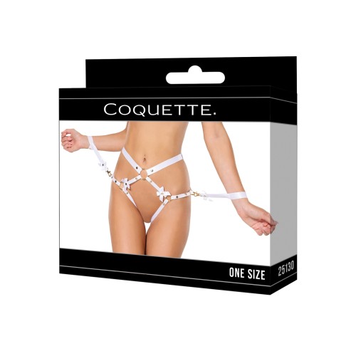 Satin Ribbon Elastic Harness & Cuffs Set White Gold