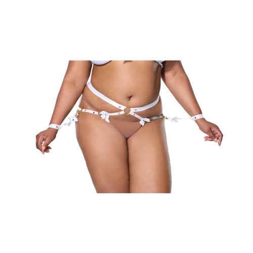 Satin Ribbon Elastic Harness and Cuffs Set White Gold QN