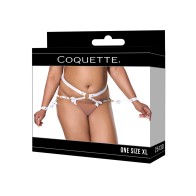 Satin Ribbon Elastic Harness and Cuffs Set White Gold QN