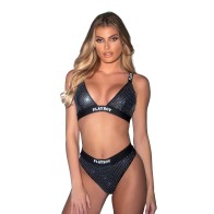 Conjunto de Bralette y Thong Playboy Disco Fever en Negro