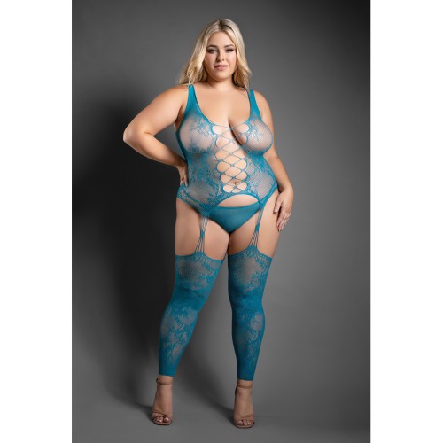 Sheer Everlasting Lace Bodystocking Set Blue QN