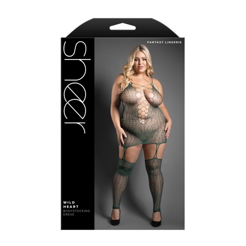 Bodystocking Dress Translucido Estampado de Reptil Verde T/U