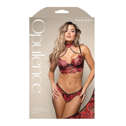 Opulence Embroidered Underwire Bralette Crotchless Panty Set Red LXL