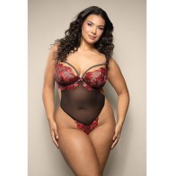 Opulence Embroidered Open Crotch Teddy with Pearls