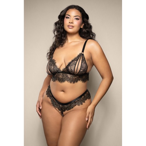 Opulence Metallic Eyelash Lace Bralette & Pearl String Panty