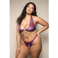 Opulence Shimmer Halter Top and Panty with Pearl Details Purple QN