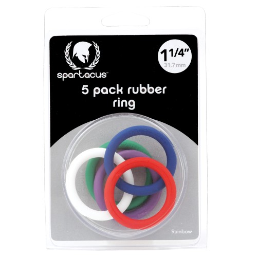 Spartacus 1.25 inch Rubber Cock Ring Set - Rainbow Pack of 5