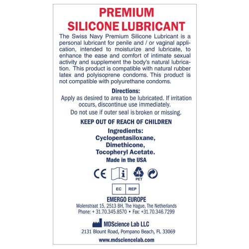 Lubricante de Silicona Swiss Navy 2 oz