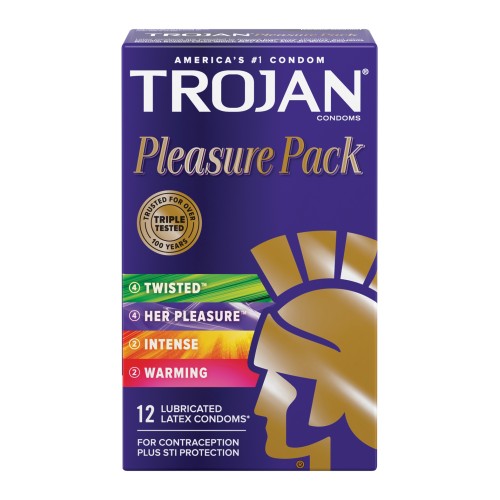 Trojan Pleasure Condoms Assorted Pack of 12