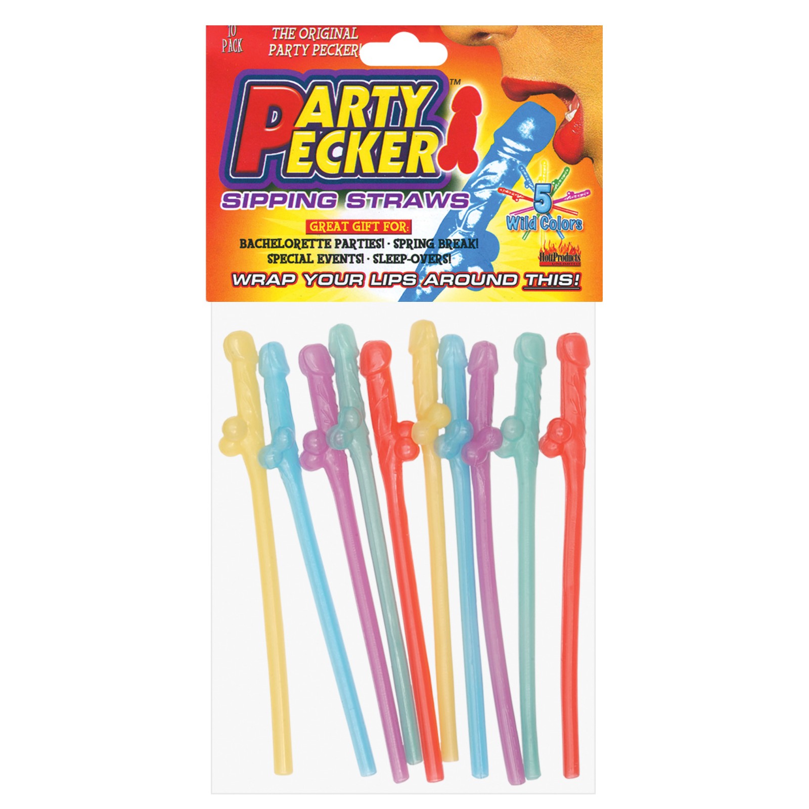 Party Pecker Straws Pack of 10 Assorted Colors