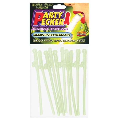 Party Pecker Sipping Straws Glow in the Dark Pack of 10