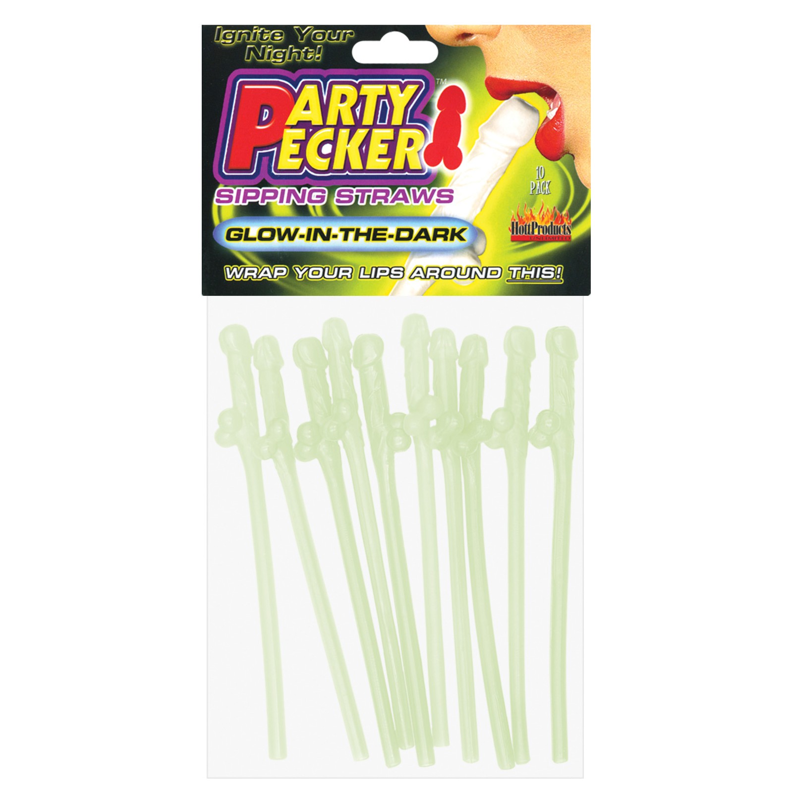 Popotes de Fiesta Pecker que Brillan en la Oscuridad Pack de 10