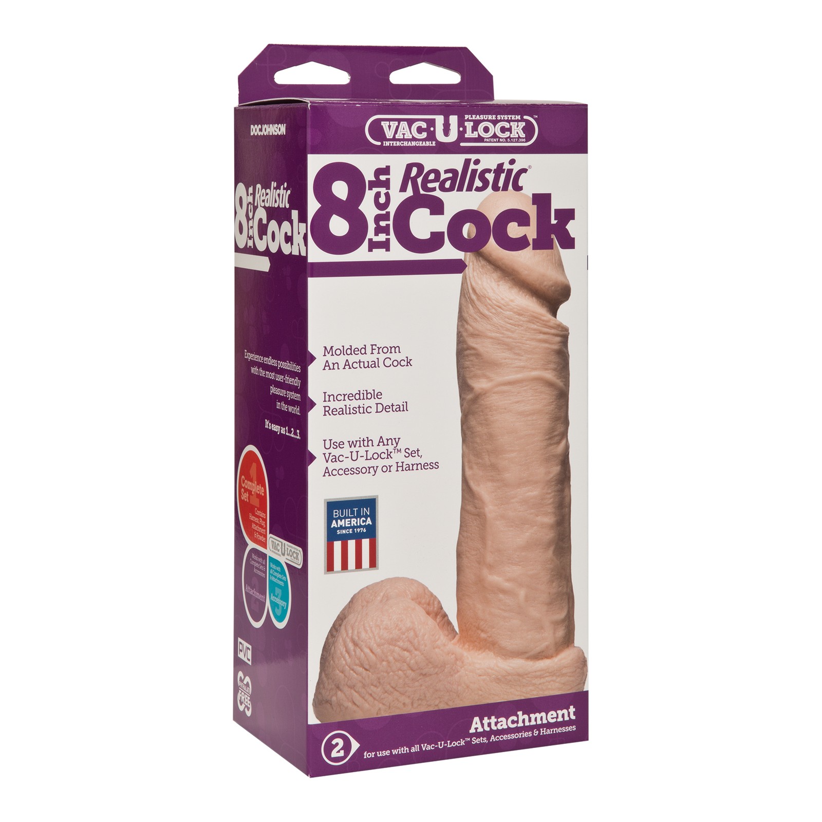 Vac-U-Lock Pene Realista de 8 Pulgadas Blanco