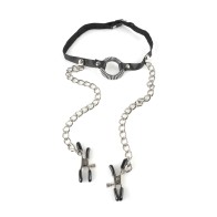 Fetish Fantasy Series O Ring Gag with Nipple Clamps