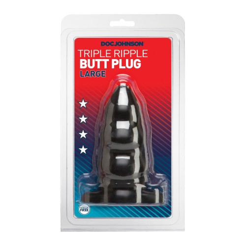 Triple Ripple Butt Plug Large Black