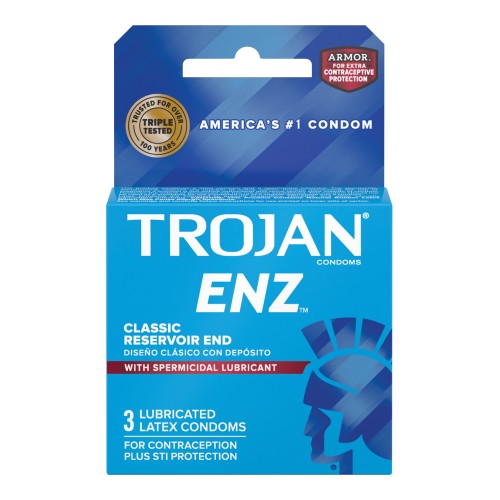 Trojan Enz Spermicidal Lubricated Condoms - 3 Count Box