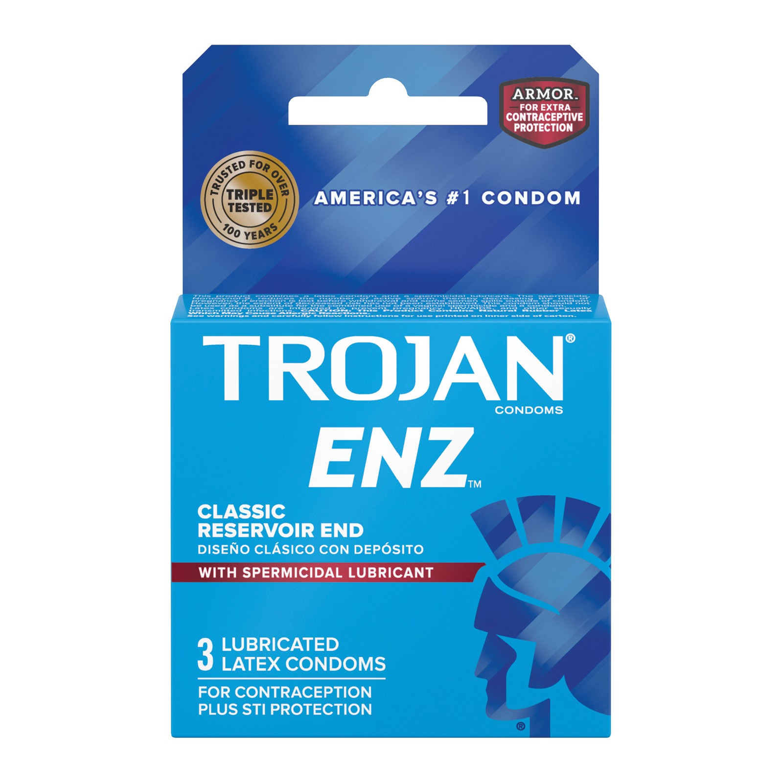 Condones Lubricados Spermicidas Trojan Enz - Caja de 3