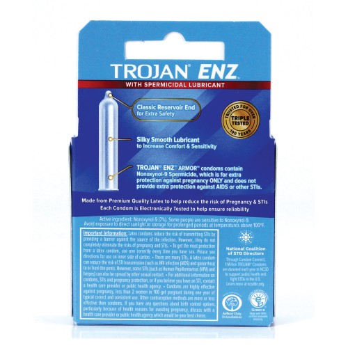 Condones Lubricados Spermicidas Trojan Enz - Caja de 3