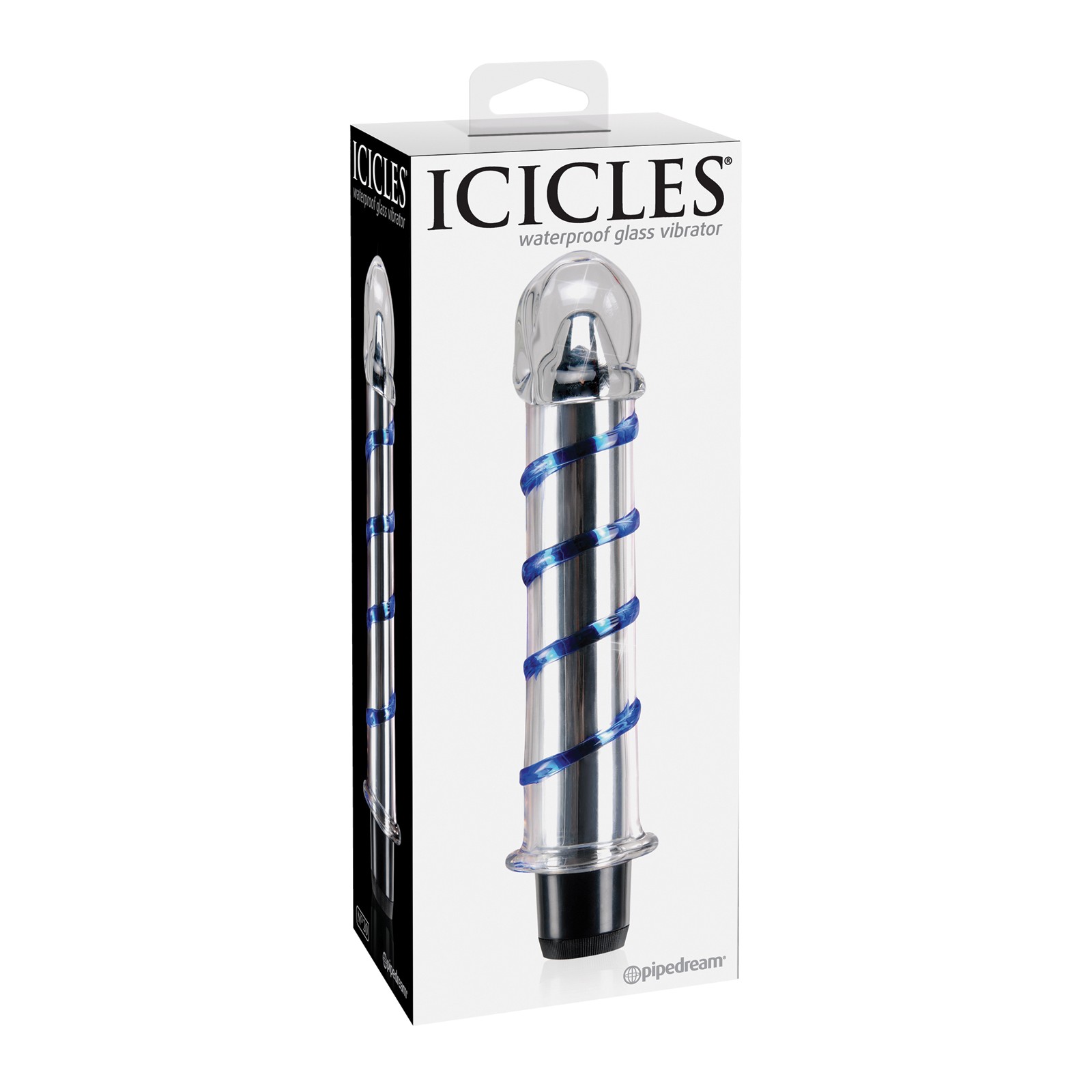 Vibrador de Vidrio Soplado a Mano Icicles No. 20 - Transparente con Espirales Azules