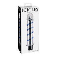 Vibrador de Vidrio Soplado a Mano Icicles No. 20 - Transparente con Espirales Azules