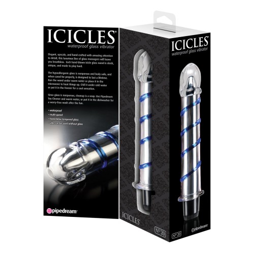 Vibrador de Vidrio Soplado a Mano Icicles No. 20 - Transparente con Espirales Azules