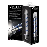 Vibrador de Vidrio Soplado a Mano Icicles No. 20 - Transparente con Espirales Azules