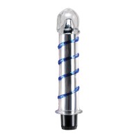 Vibrador de Vidrio Soplado a Mano Icicles No. 20 - Transparente con Espirales Azules