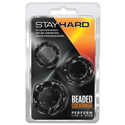 Blush Stay Hard Beaded Cock Rings 3 Pack Black