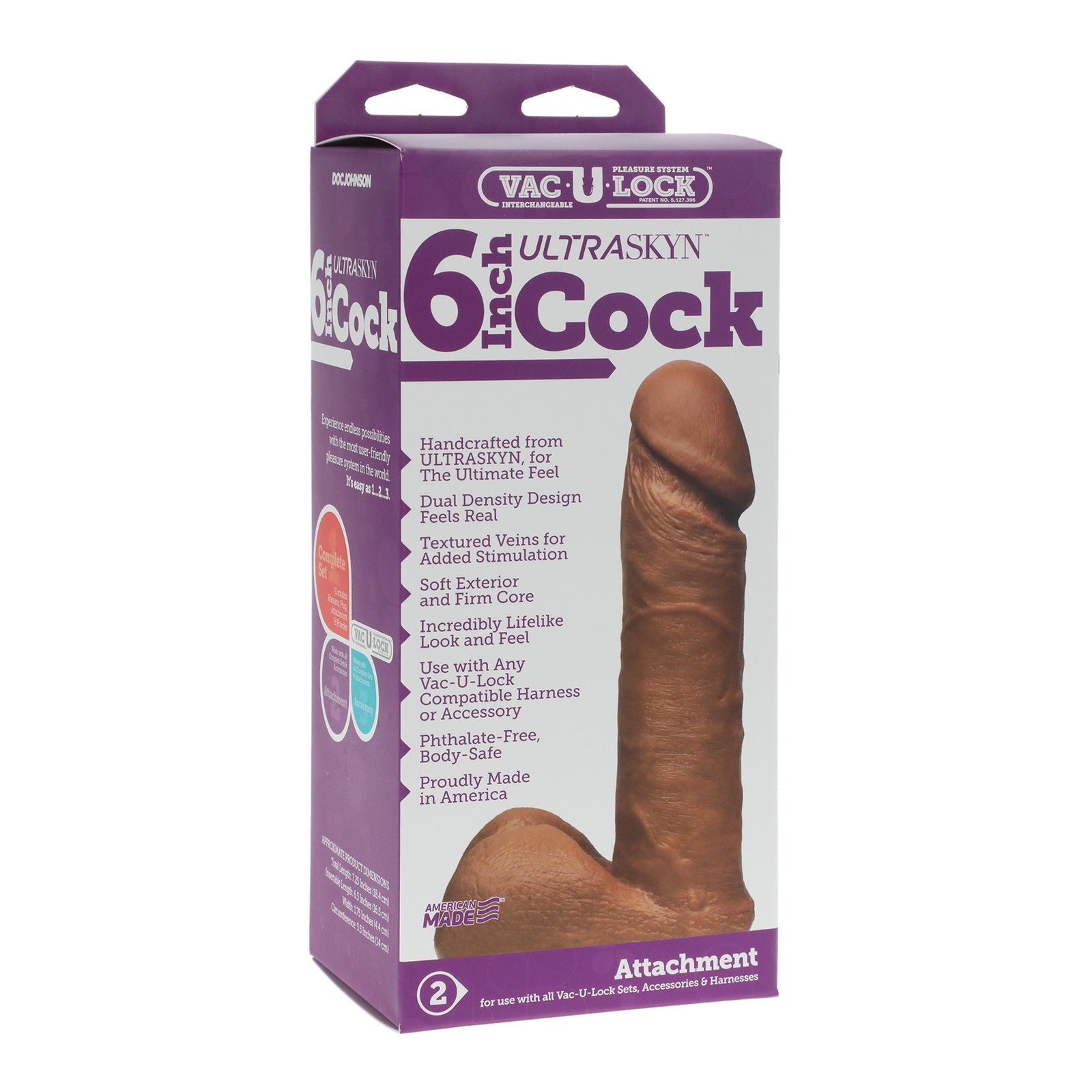 Vac-U-Lock 6 Pulgadas Ultraskyn Conjunto de Pene Marrón para el Juego Realista