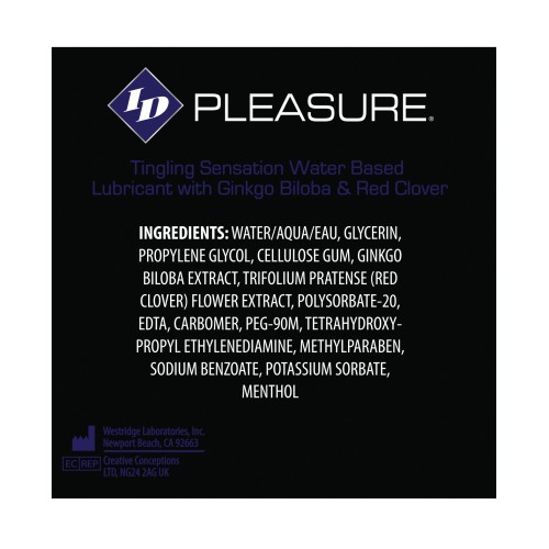 Lubricante Acuoso I-D Pleasure con Efecto Cosquilleo 2.2 oz