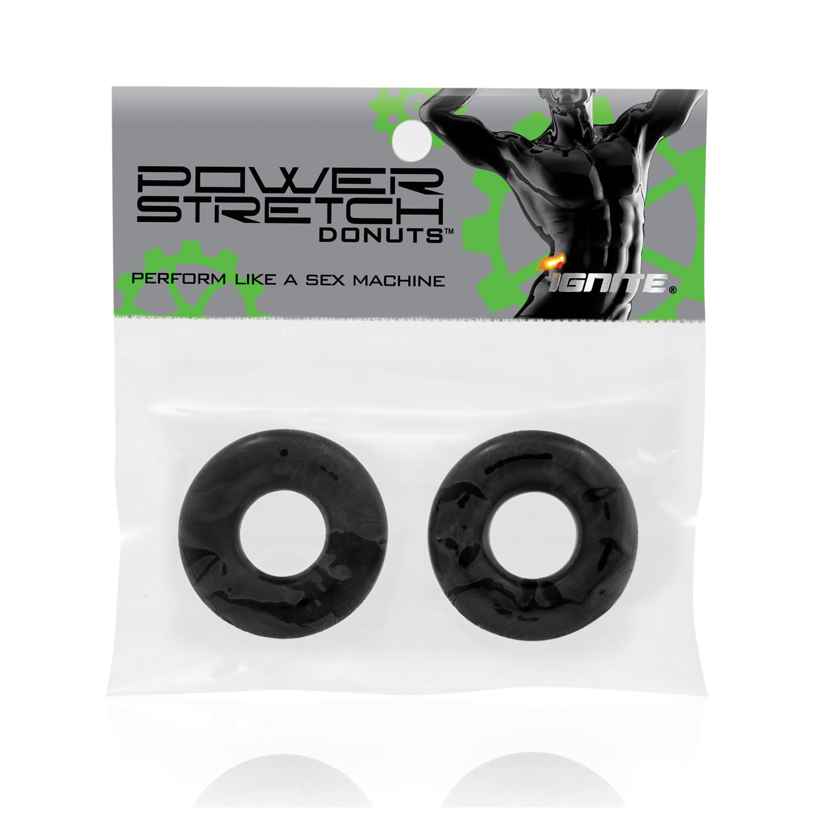 Ignite Power Stretch Donut Cock Ring Black Pack of 2