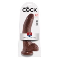 King Cock 9" Pene con Testículos - Marrón