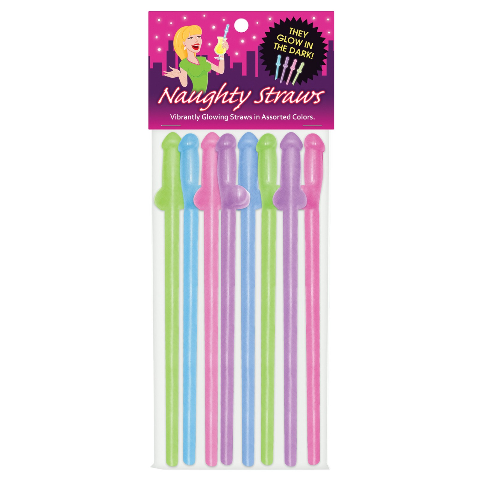 Glow in the Dark Penis Straws Pack of 8