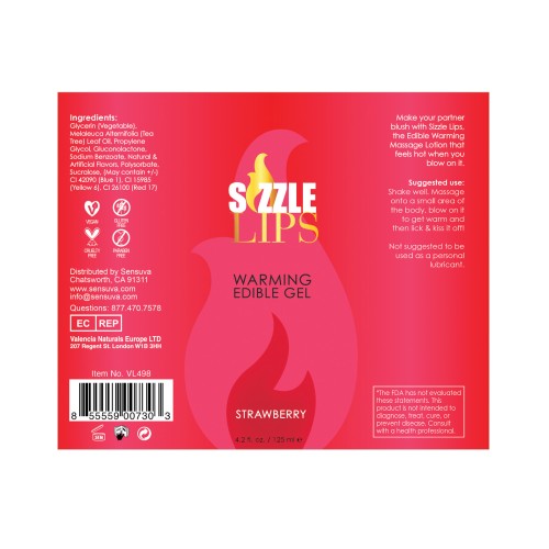 Gel Calentador Sizzle Lips - Botella de 4.2 oz Fresa