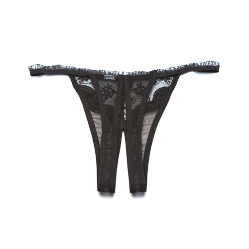 Tanga Crotchless de Bordado Escallopado Negro O/S