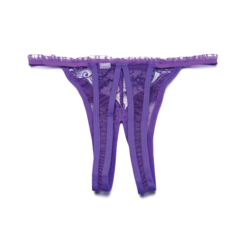 Scalloped Embroidery Crotchless Panty - Purple O/S