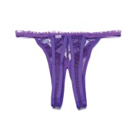 Scalloped Embroidery Crotchless Panty - Purple O/S