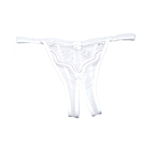 Tanga Crotchless con Bordado de Conchas - Blanco