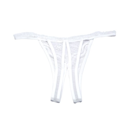 Tanga Crotchless con Bordado de Conchas - Blanco