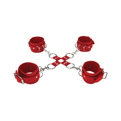 Ouch! Leather Hand and Leg Cuffs - Red Dominance