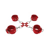 Ouch! Leather Hand and Leg Cuffs - Red Dominance