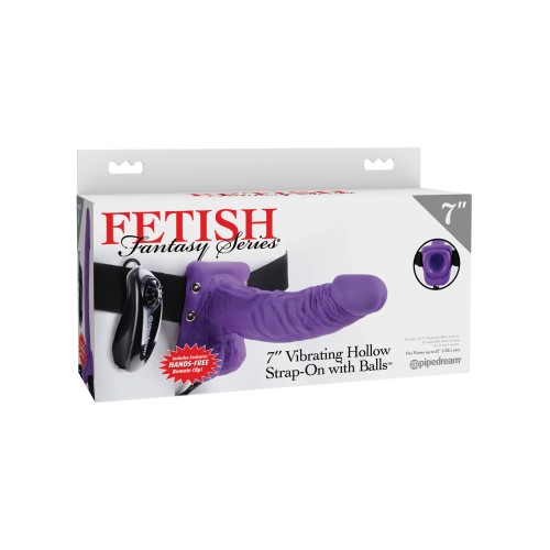 Fetish Fantasy Strap-On Vibrador Hueco de 7" con Bolas - Púrpura