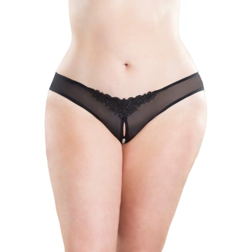 Crotchless Thong with Pearls Black