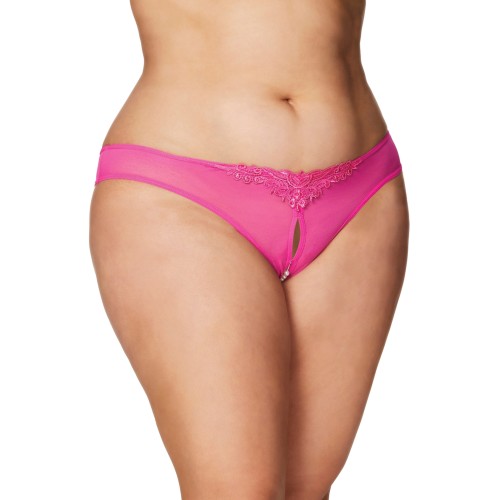 Thong Crotchless con Perlas - Rosa Fucsia 1X/2X