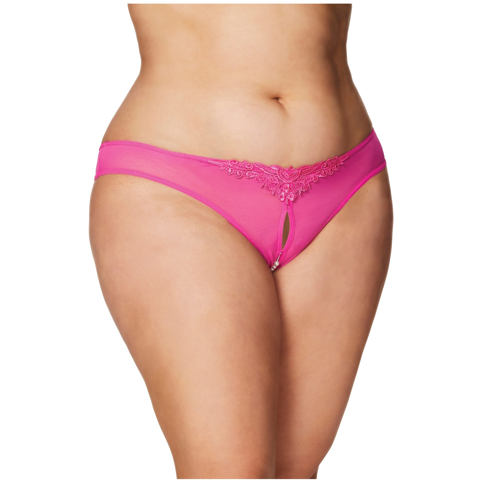 Thong Crotchless con Perlas - Rosa Fucsia 1X/2X